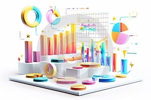 3D abstract vector illustration business graph analysis