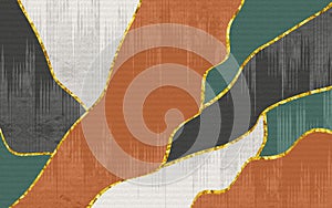 3d abstract wallpaper wall mural. abstract art, functional painting. golden, orange, gray, green, marble background