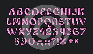 3D Aesthetic Pink Alphabet. Glossy font in Y2k groovy retro style. Trendy liquid bubble script. Realistic rendering