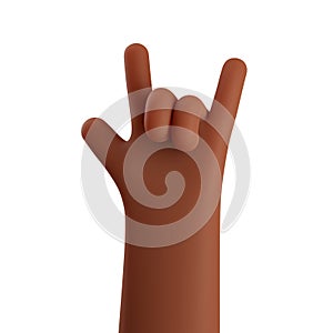 3d african american hand gestures Rock roll sign. heavy metal, sign of the horns isolated on white background. Rock