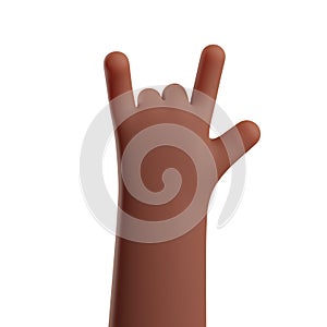 3d african american hand gestures Rock roll sign. heavy metal, sign of the horns isolated on white background. Rock