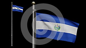 3D Alpha channel Salvadorean flag waving on wind. Salvador banner blowing