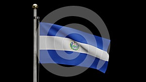 3D Alpha channel Salvadorean flag waving on wind. Salvador banner blowing