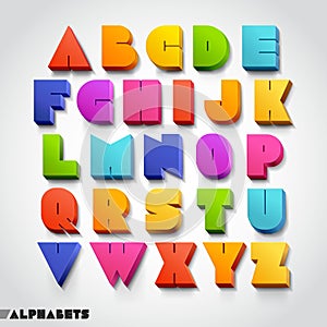 3D alphabet colorful font style.