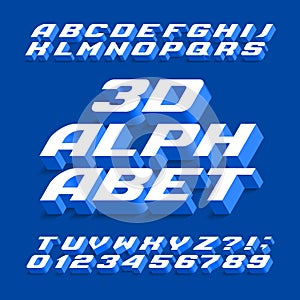 3D alphabet font. Three-dimensional effect letters, numbers and symbols with shadow.