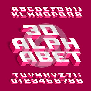 3D alphabet font. Three-dimensional effect letters, numbers and symbols with shadow.