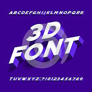3D alphabet font. Three-dimensional effect sans serif letters, numbers and symbols with shadow.