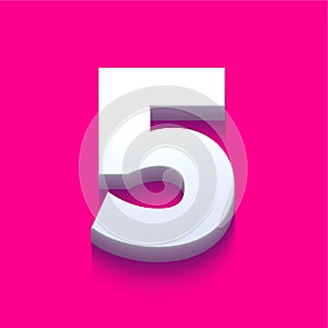 3d alphabet, set of golden numbers and symbol on pink background, 3d rendering, number five