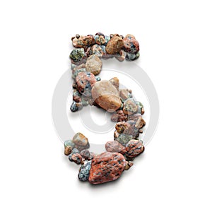3d alphabet, set of numbers made of Stones, 3d illustration, uppercase font, five