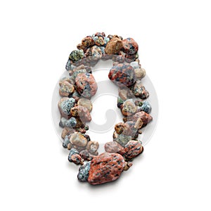 3d alphabet, set of numbers made of Stones, 3d illustration, uppercase font, number zero