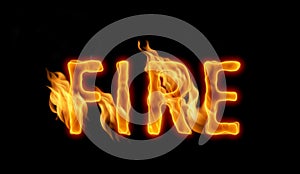 3d alphabet, uppercase letters made of fire on black background, word