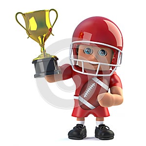 3d American footballer holds up a gold trophy