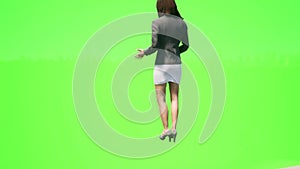 3d American saleswoman talking and selling goods from the back view