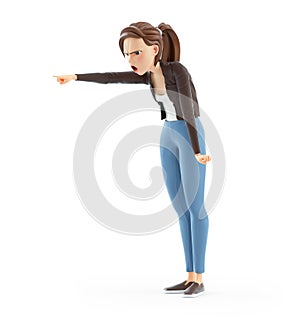 3d angry cartoon woman shouting and pointing finger