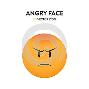 3d angry face icon. Vector illustration of an angry face with trendy and bright color gragient. Emoticon anger sign with frown