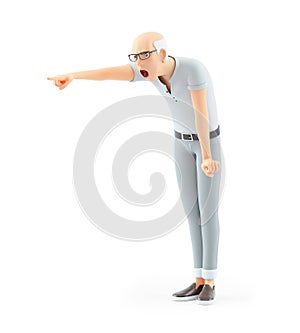 3d angry senior man shouting and pointing finger