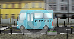 3D animated background of city bus in street