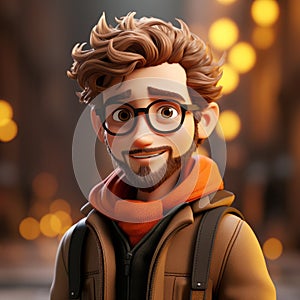 3d Animated Cartoon Boy With Glasses Warm Tones And Detailed Environments