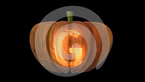 3d animated carved pumpkin halloween text typeface with candle light animation loop G
