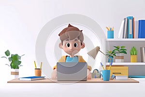 3D Animated illustrations, Boy studying from home, Online learning