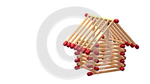 3D animated matchstick house with copyspace