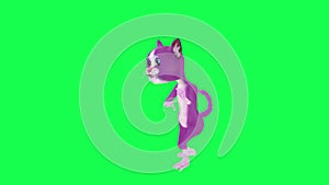 3D animated purple magic talking cat rapping from right angle on green screen 3D people walking background chroma key Visual effec