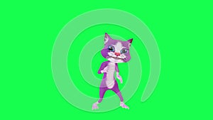 3D animated talking cat doing jazz dance from front angle on green screen 3D people walking background chroma key Visual effect an