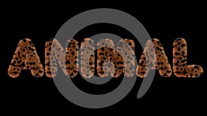3d animated text spelling Animal, made of fury  leopard letters