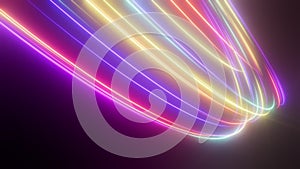 3d animation of abstract background with ascending colorful neon lines