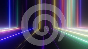 3d animation of abstract background with ascending colorful neon lines