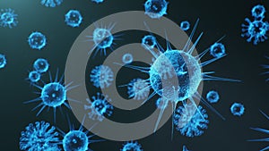 3d animation abstract viral infection causing chronic disease. Hepatitis viruses, influenza virus H1N1, Flu, cell infect