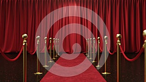 3D animation with alpha chanel, open and close luxure red silk, curtain decoration design. Red Stage Curtain for theater