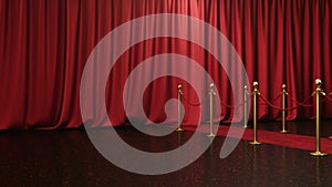 3D animation with alpha chanel, open and close luxure red silk, curtain decoration design. Red Stage Curtain for theater