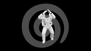 3D animation of astronaut in spacesuit in space weightlessness.