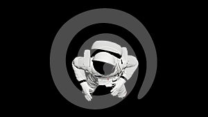 3D animation of astronaut in spacesuit in space weightlessness.