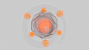 3D animation of an atom and electrons, seamless loop. Design. Concept of biology and chemistry science, spheric