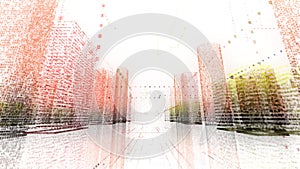 3d animation binary business city wireframe bright building architecture cable animated word in uhd 4k 3840 2160