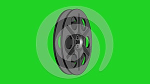 3D Animation of Camera Film Reel, seamless Loop animation with green screen.