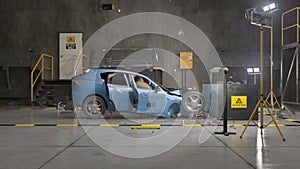 3D animation of car crash test in a lab