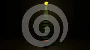 3d animation of a Christmas tree standing alone in the dark background