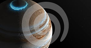 A 3D animation depicting the rotation of Jupiter showing its shimmering aurora