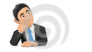 3D Animation footage businessman thinking with white background