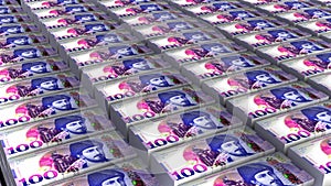 3D Animation of Georgia 100 Lari Banknotes Money Stack on White Background