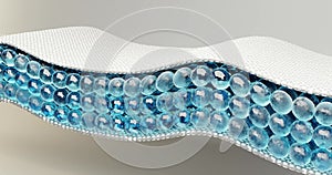 3d animation layer of fabric, fibers, blue mollecules
