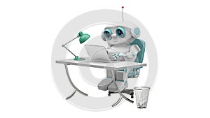 3D Animation of the Little Robot Behind the Table with Alpha Channel