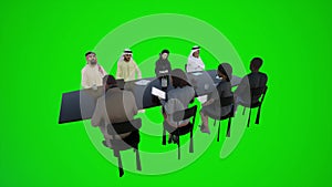 3D animation of the meeting of Arabs and Africans, top chefs talking to each other while sitting aro