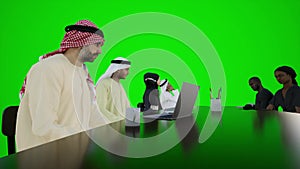 3D animation of the meeting of Arabs and Africans, top scientists talking to each other while sittin