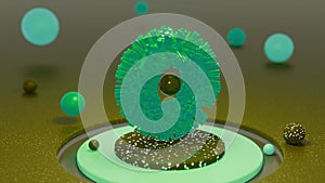 3d animation render of Abstract ring rotating with spheres on background. Smooth hypnotic pattern. Infinite seamless