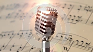 3d animation of a retro microphone stage close up vintage microphone on stage old microphone on light background professional