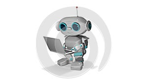 3D animation robot with laptop